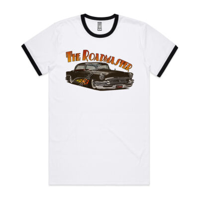 1956 Roadmaster - Black With Flames - Mens Ringer Tee Thumbnail