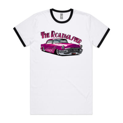 1956 Roadmaster - Pink With Flames - Mens Ringer Tee Thumbnail