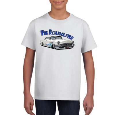 1956 Roadmaster - White With Flames - Gildan Youth Unisex T Shirt Thumbnail