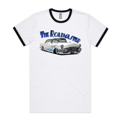 1956 Roadmaster - White With Flames - Mens Ringer Tee Thumbnail
