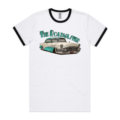 1956 Roadmaster - White & Aqua - Mens Ringer Tee Thumbnail