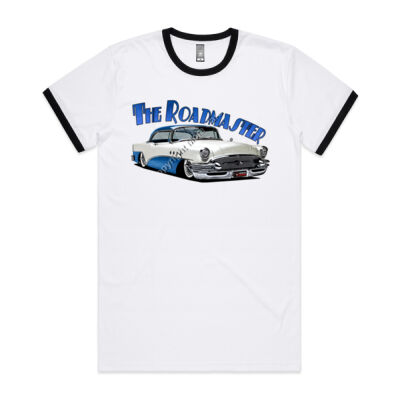 1956 Roadmaster - White & Blue - Mens Ringer Tee Thumbnail