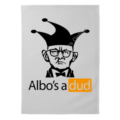 Albo's a dud - Black - 100% Cotton Tea Towel (Same Day) Thumbnail