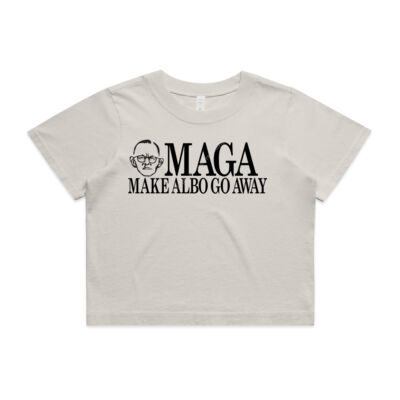 Make Albo Go Away - Style 3 - Black Text - Wo's Heavy Faded Crop Tee 4089 Thumbnail