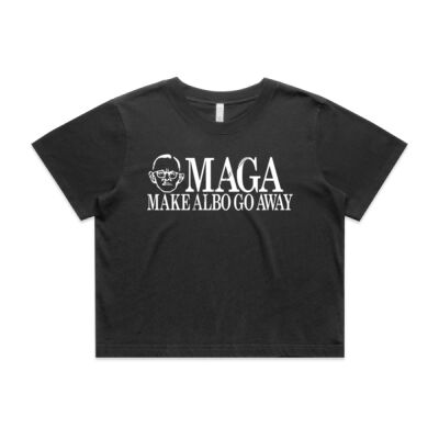 Make Albo Go Away - Style 3 - White Text - Wo's Heavy Faded Crop Tee 4089 Thumbnail
